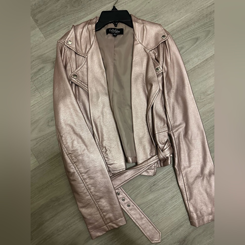 Coffee Shop Faux Metallic Pink Leather Jacket